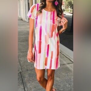 Digital Print Multicolor mini Dress in large pink & white, blogger favorites
